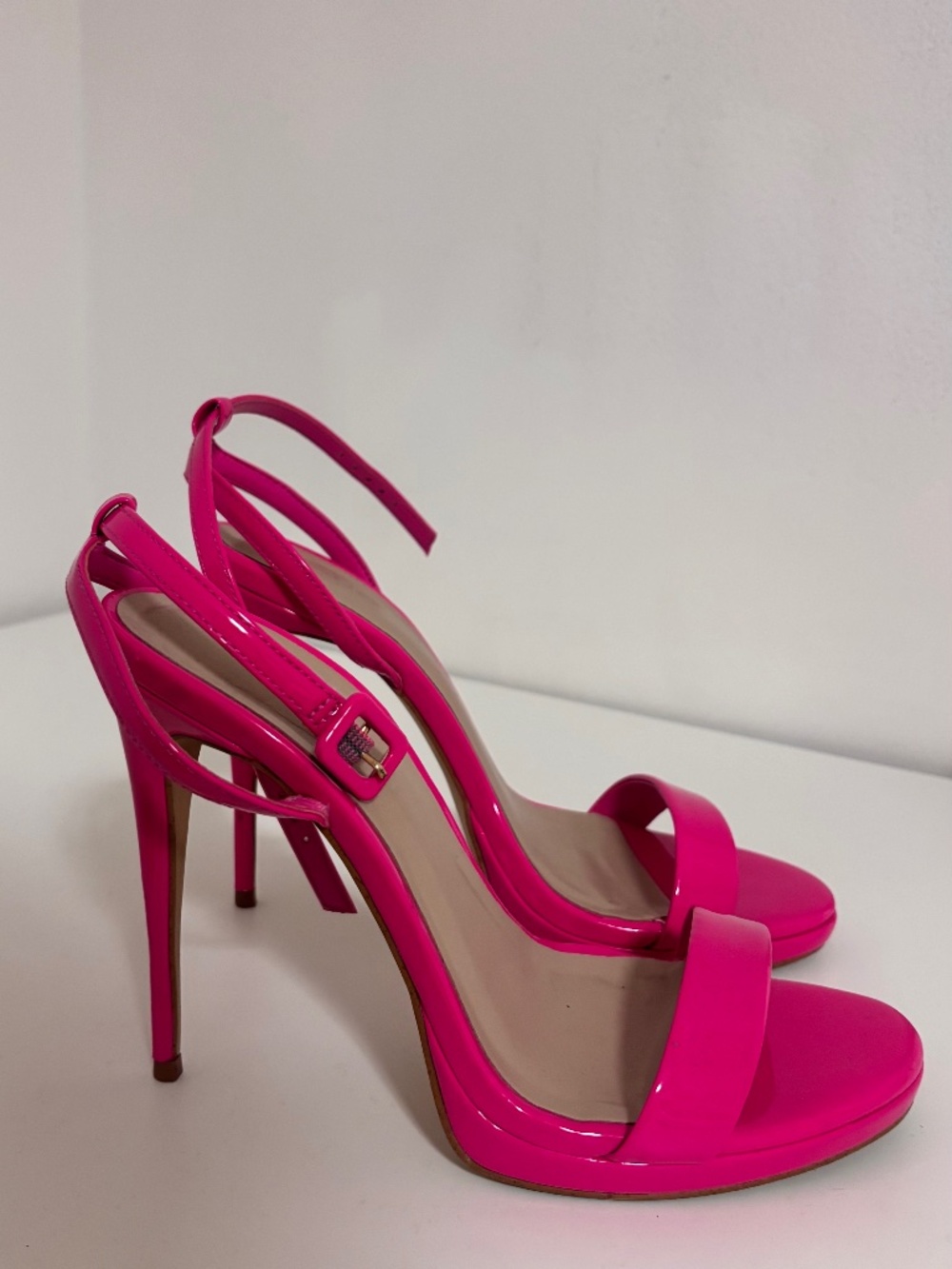 Aldo Shiny Pink Ankle Strap Heels